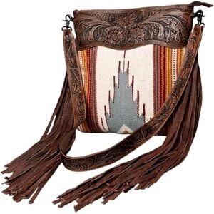 Artisan Brown and Cream Fringe Crossbody Bag